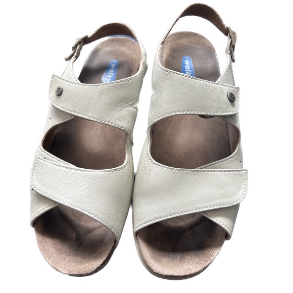 Wolky Leather Sandals 2 Strap Comfort Hook & Loop Beige Size 41 US Size 9 1/2 - Picture 2 of 8